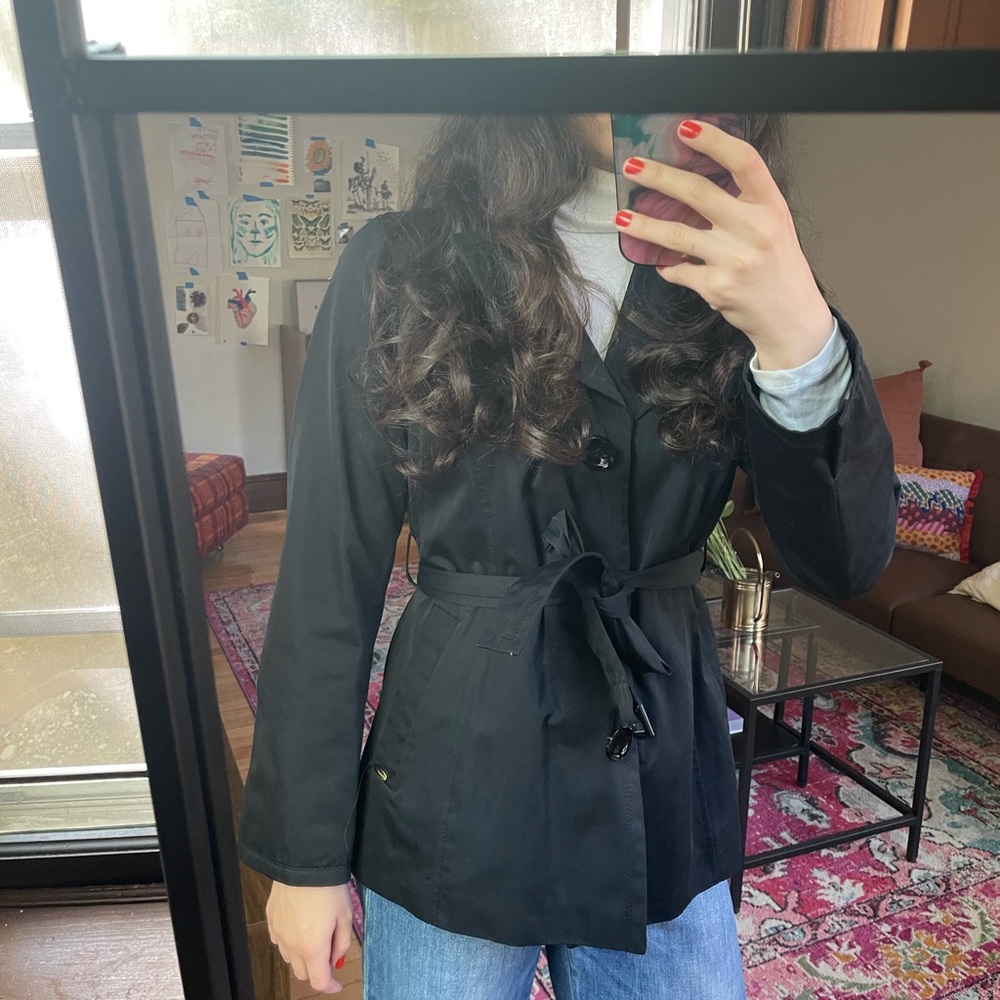 Ellen Tracy Trench Coat with Hood in Black